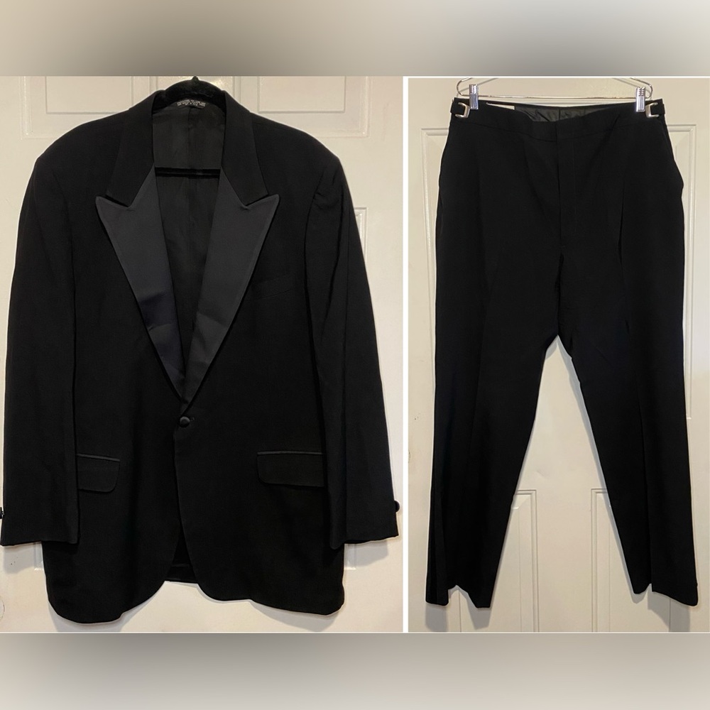 First Nighter Formal Wear Vintage Size 46L 40R Adjustable Black Blazer 2-Pc Suit
